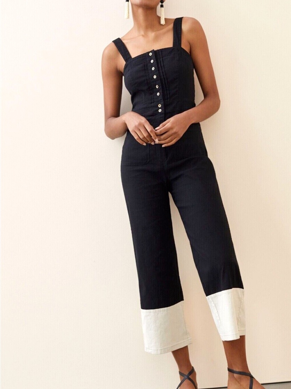 Anthropologie Maeve Black Jumpsuit with Gold Button Accent